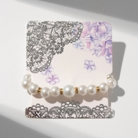 Браслет жемчуг &laquo;Подарок моря&raquo; с жемчугом, шар № 6,8,10, цвет белый в золоте, d=6,5 см