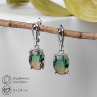 Серьги со стразами &laquo;Иллюзион&raquo; овал объёмный, цвет коричнево-зелёный в серебре