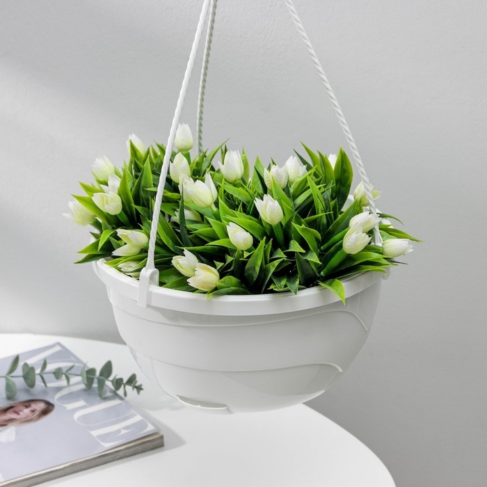 Кашпо для цветов подвесное с прикорневым поливом &laquo;Мальва&raquo;, 4.7 л, белое