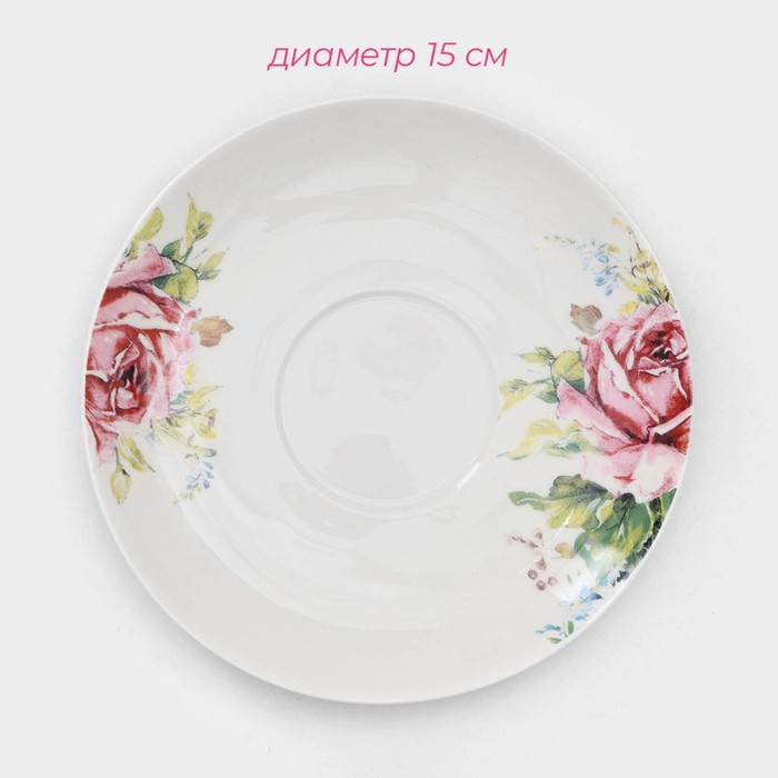 Сервиз фарфоровый чайный Доляна &laquo;Роза&raquo;, 12 предметов: чашка 250 мл, блюдце d=15 см