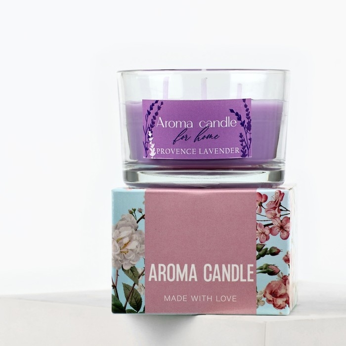 Свеча ароматическая в стекле &laquo;For home&raquo; с натуральными камнями: лаванда, 6,8 х 5 см.