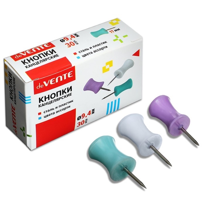 Кнопки силовые цветные, 30 штук, deVENTE d-9,4мм, картонная коробка Кнопки силовые цветные, 30 штук, deVENTE d-9,4мм, картонная коробка