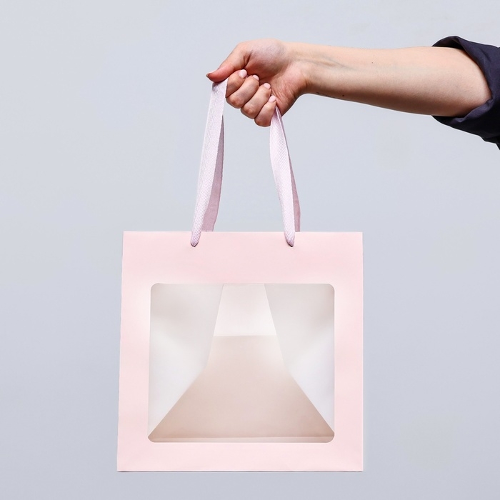 Пакет подарочный, крафт, с окном, &laquo;Розовый&raquo;, 25 х 25 х 25 см