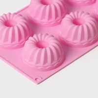 Форма для выпечки Доляна &laquo;Немецкий кекс&raquo;, силикон, 17&times;27 см, 6 ячеек (d=7 см), цвет розовый