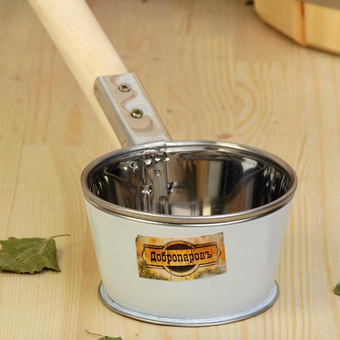 Ковш-черпак для бани из нержавеющей стали, 0.35л, 60 см, с деревянной ручкой, "Добропаровъ"