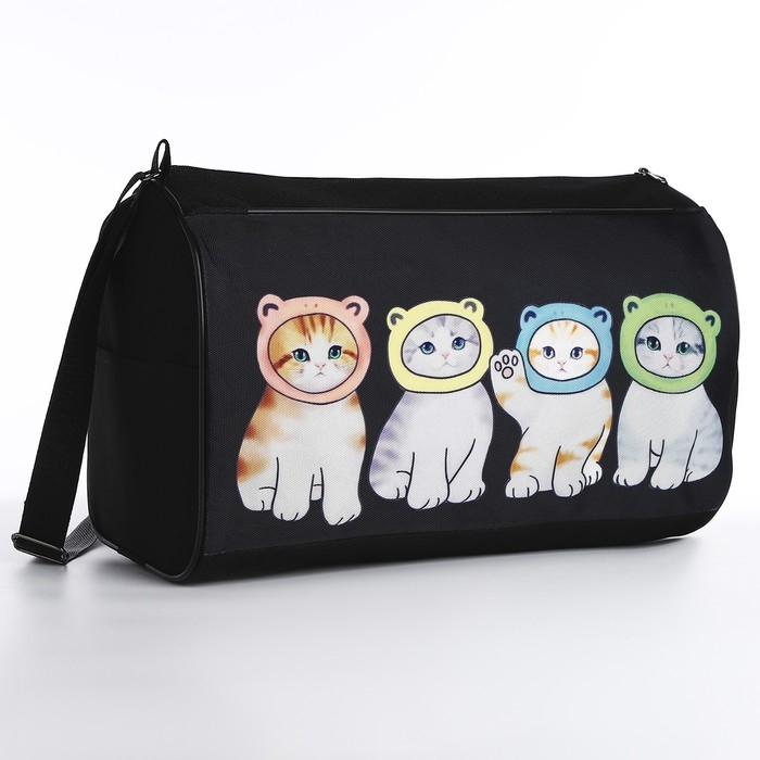 Сумка детская спортивная для девочки &laquo;Котята в шапках&raquo;, 40х24х21, отд на молнии, чёрный