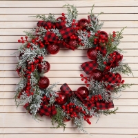 Венок новогодний d- 37 см "Уютная сказка" клетчатые ленты веточки шары Венок новогодний d- 37 см "Уютная сказка" клетчатые ленты веточки шары