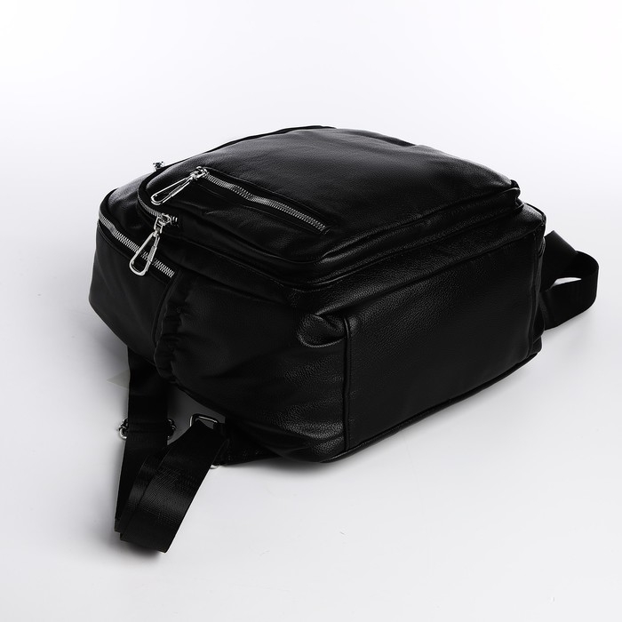 Рюкзак женский из искусственной кожи на молнии, 6 наружных карманов, цвет чёрный