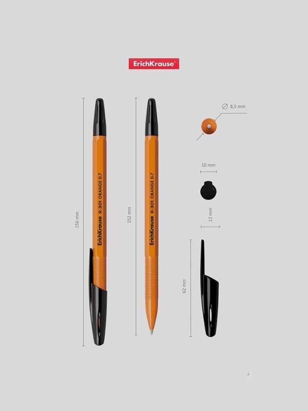 Ручка шариковая ErichKrause R-301 Orange Stick, узел 0.7 мм, чернила чёрные, длина линии письма 2000 метров, штрихкод на ручке