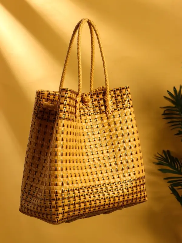 Сумка плетёная пластиковая 40х20х55 см, цв. бежевый