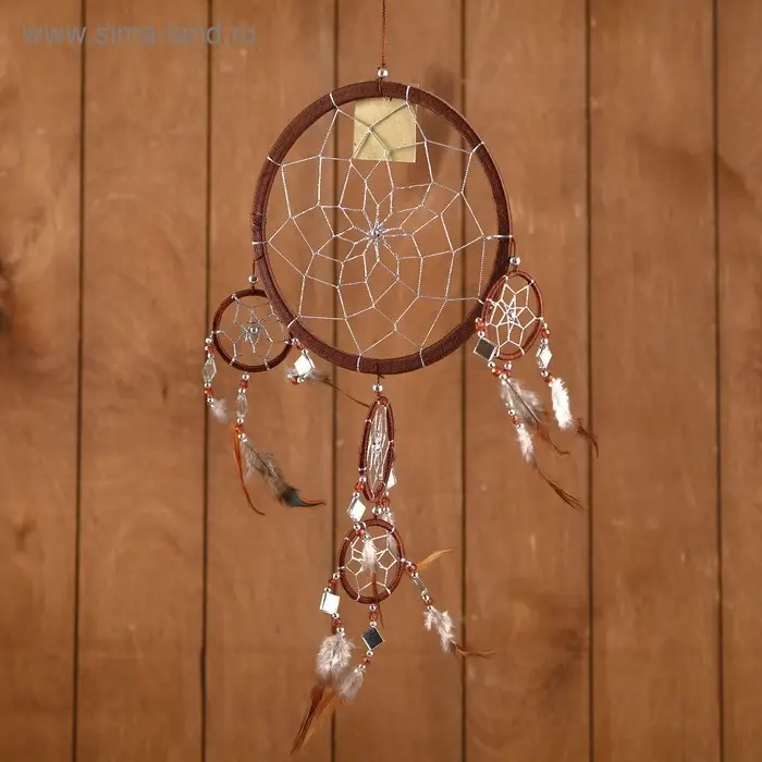 Ловец снов "Пять колец" коричневый 25х0,5х50 см