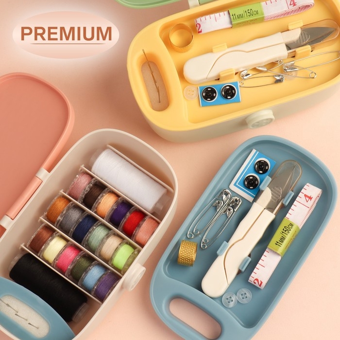 Швейный набор Premium, 43 предмета, в двухъярусном боксе, 15,5 &times; 6 см, цвет МИКС