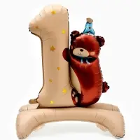 Воздушный шар фольгированный 32" "Цифра 1 с мишкой"  цвет бежевый, под воздух