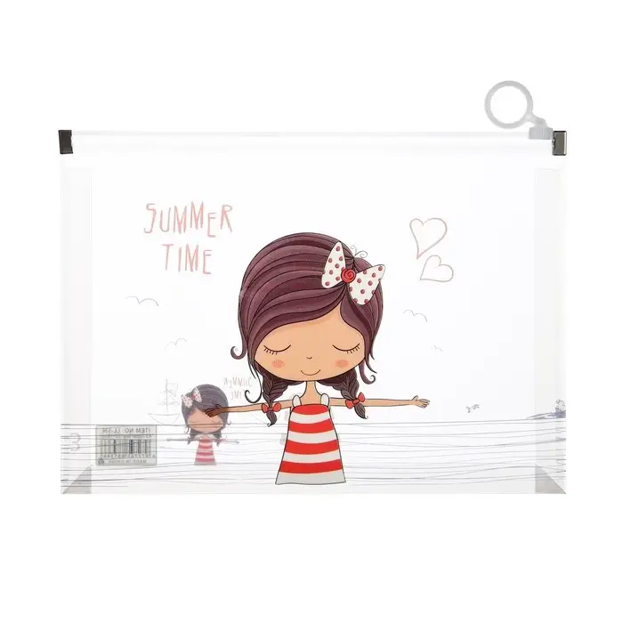 Папка-конверт на молнии формат А5, 180мкр, с рисунком "Маленькая девочка", МИКС