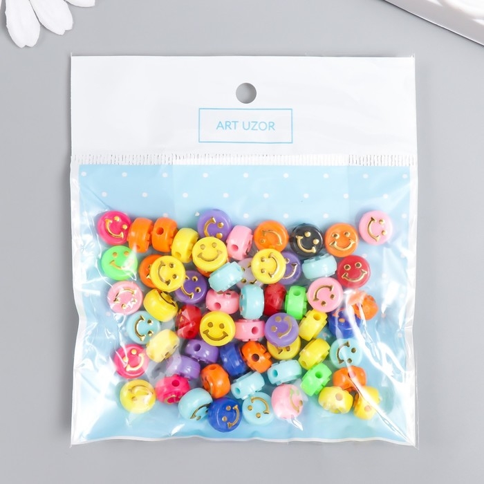 Бусины для творчества пластик "Золотой смайлик на ярком" набор 20 гр 0,6х1х1 см