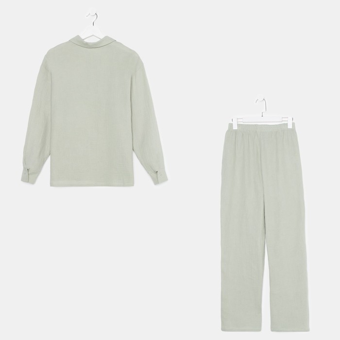 Пижама женская (рубашка и брюки) KAFTAN "Basic" размер 52-54, цвет зелёный