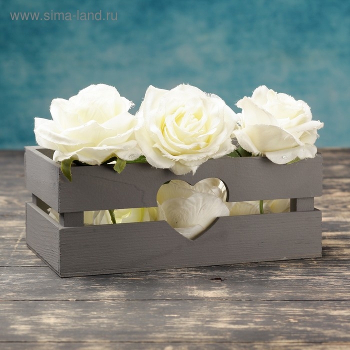 Кашпо деревянное 24.5&times;13.5&times;9 см "Двушка Лайт" реечное, сердце, серый Дарим Красиво