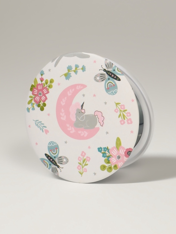 Зеркало складное &laquo;Единороги&raquo;, d = 7,3 см, с увеличением, цвет белый