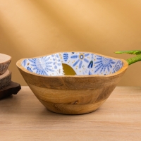 Салатник "Васильки" дерево манго 23х23х10,5 см