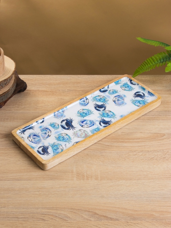 Блюдо прямоугольное "Крабы" дерево манго 41х15 см