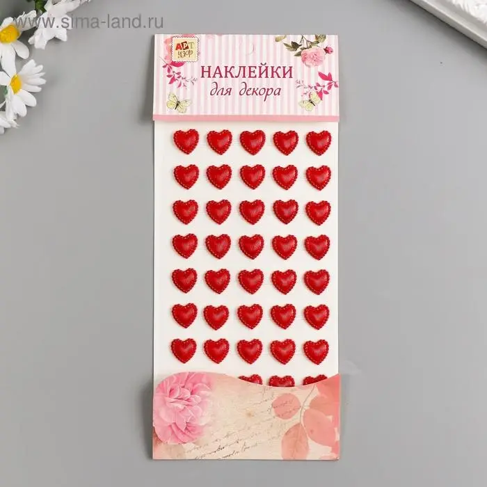 Наклейка пластик стразы "Сердечки-кристаллы с рисунками" 1,1х1,1 см МИКС 23х9,5 см