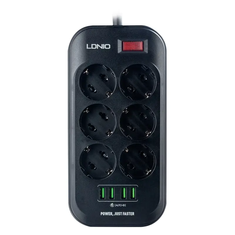 Сетевой фильтр на 6 розеток + 4 USB  SE6403 EU LDNIO (30шт/кор)