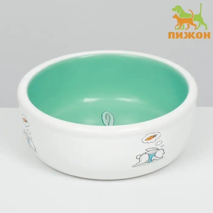 Миска керамическая для кроликов 200 мл  10 х 3,7 см, мятная/белая