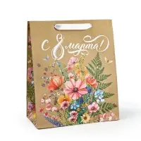 Пакет подарочный крафтовый &laquo;8 марта&raquo;, ML 23 х 11.5 х 27 см