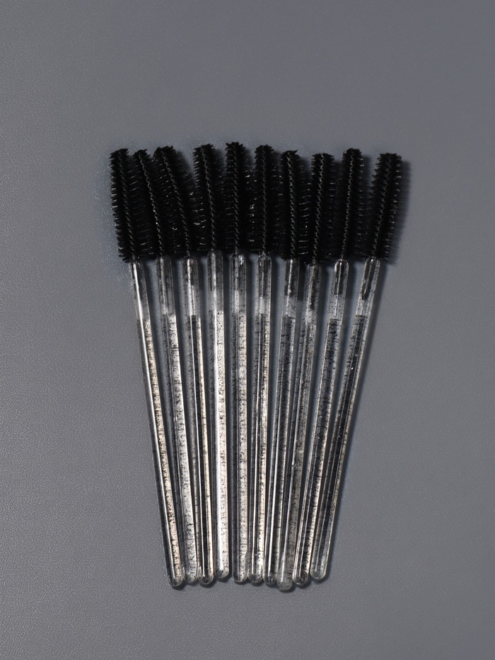 Щёточки для бровей и ресниц, силиконовые, набор - 10 шт, 10,5 см, цвет чёрный/прозрачный