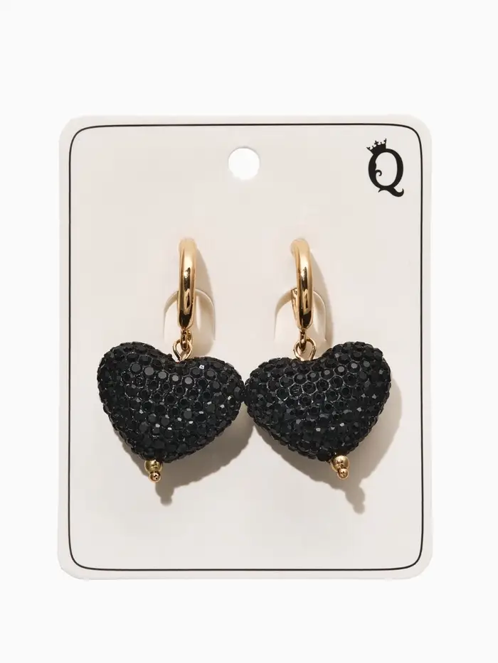 Серьги "Сияние вечера" сердце, цвет чёрный в золоте