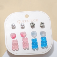 Пусеты 6 пар &laquo;Ассорти&raquo; мишки и сердечки, цвет розово-голубой в серебре