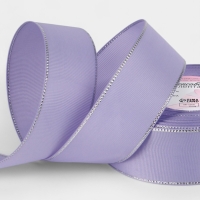 Лента репсовая 40мм*25&plusmn;1ярд(23м&plusmn;1м) серебряные нити №021 сиреневый АУ