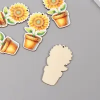 Декор для творчества дерево "Подсолнух в горшке" 4,6х2,5х0,3 см