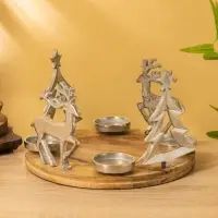 Подсвечник на 4 свечи "Рождество" алюминий, дерево 29,5х29,5х19 см