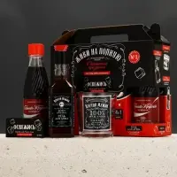 Набор "Живи на полную", гель для душа виски, гель для душа кола, мыло для рук и кружка