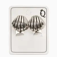 Клипсы "Винтаж" ракушка, цвет чернёное серебро