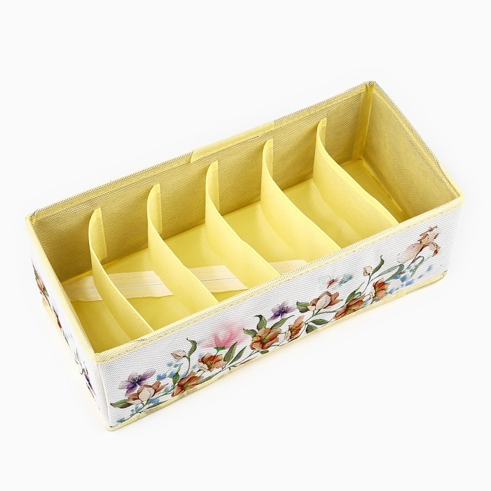 Органайзер для хранения, кофр для белья 6 ячеекк "Цветы", 32 х 15 х 10 см