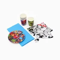 Набор бумажной посуды 10 персон: стакан, тарелка, скатерть, Мстители