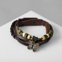 Браслет кожа &laquo;Бабочка малая&raquo; хиппи, цвет коричневый, L=22,5 см
