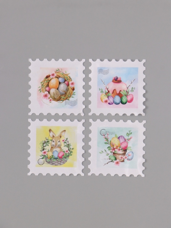 Наклейка бумага "Марки. Пасха" 3х3 см 200 шт в рулоне