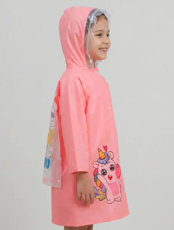 Дождевик детский, розовый единорог, рост 120-130 накл ОТ