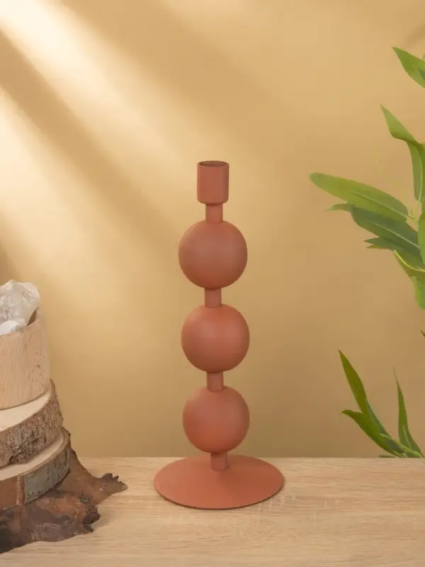 Подсвечник на 1 свечу текстурный "Терракотовый" с 3 сферами 10х10х25 см