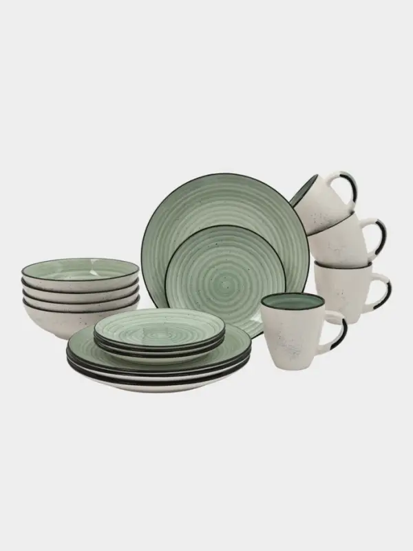 Набор посуды 16 предметов Доляна "Nature" Тар 27, 19 см, глуб тар 18 см, зелен в крап