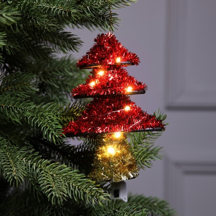 Фигура из мишуры "Елочка красная" 17х13 см, 10 LED, AG10х3 (в компл), Т/БЕЛЫЙ