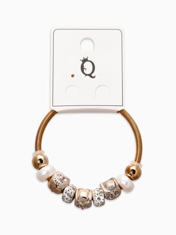 Браслет жемчуг &laquo;Марджери&raquo; сова, цвет белый в золоте, d=6,5 см