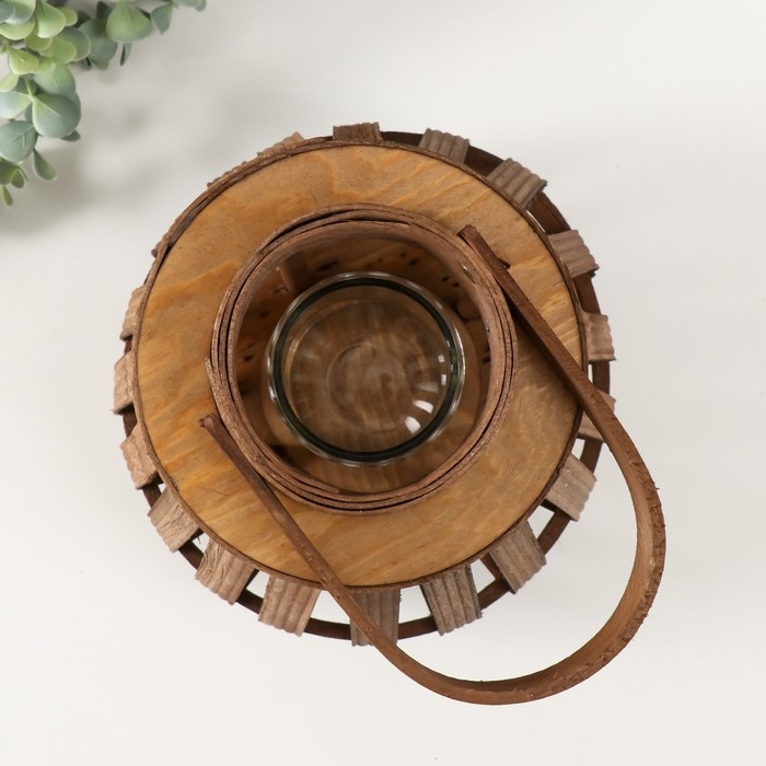 Подсвечник дерево на 1 свечу "Эко-фонарь" коричневый 10х22х24 см