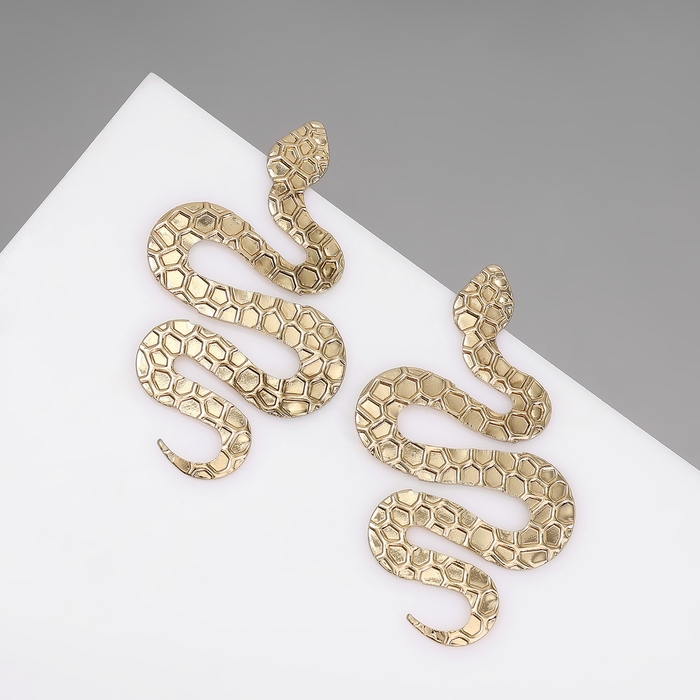 Новый год! Символ года 2025! Серьги металл &laquo;Змея&raquo; большая, цвет золото