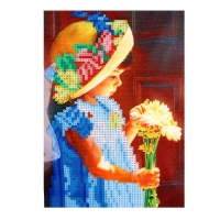 Алмазная мозаика с частичным заполнением &laquo;Девочка&raquo; и гравюра &laquo;Кошачьи нежности&raquo; А5