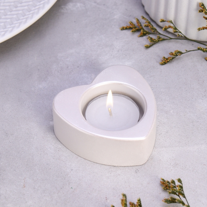 Подсвечник "Сердце малое. Мрамор" из гипса,7х3см,белый перламутр