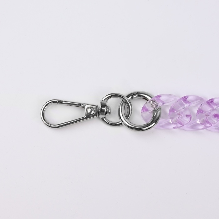 Цепочка для сумки, пластиковая, с карабинами, 23 &times; 17 мм, 68 см, цвет сиреневый/серебряный